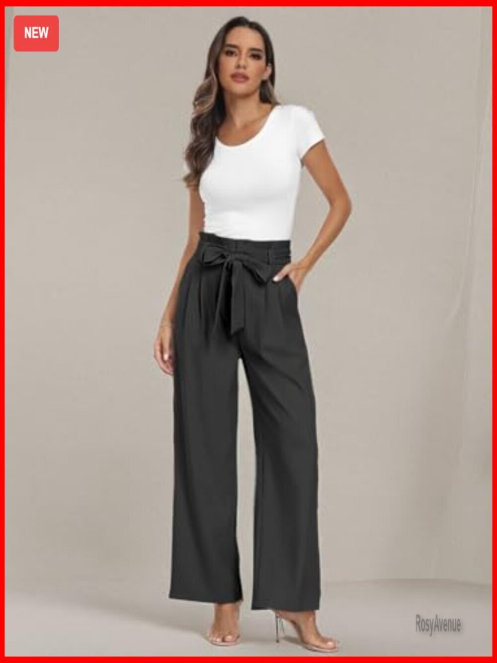 High Waisted Wide Leg Dress Pants with Removable Belt Business Casual - Picture 7 of 7